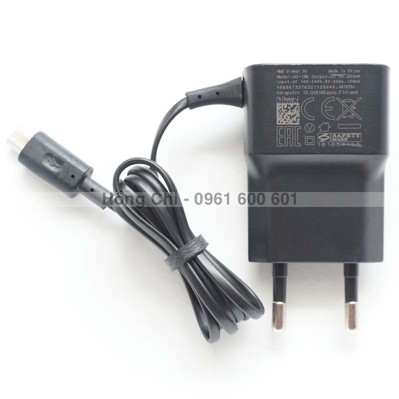 Cốc Sạc điện thoại Nokia đầu Micro chân Dẹt liền dây