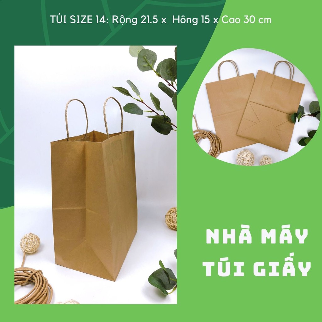 10 CHIẾC TÚI GIẤY KRAFT SIZE 14: 21.5x15x30 CÓ QUAI ( ẢNH THẬT SHOP TỰ CHỤP)