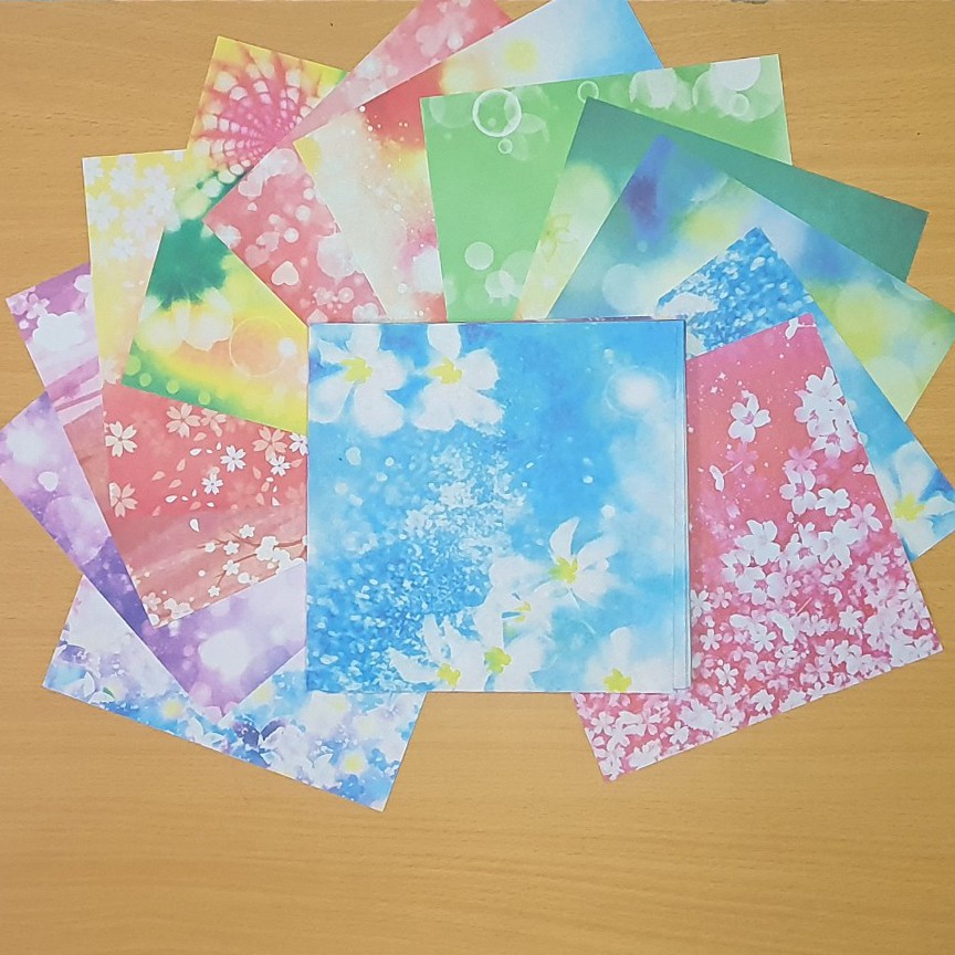 Giấy Thủ Công Gấp Origami - Hoa Vân 50 Tờ 2 Mặt Màu (15x15cm)