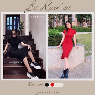 🌺 Đầm Body Tay Ngắn Xẻ Tà Cổ Lọ 5 phân ✨