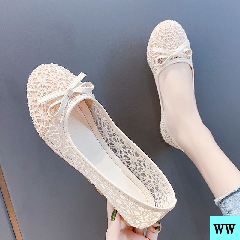 Giày Búp Bê Vải Phối Lưới Thoáng Khí Thời Trang Xuân Hè Cho Phụ Nữ Mang Thai Size 41 42 43