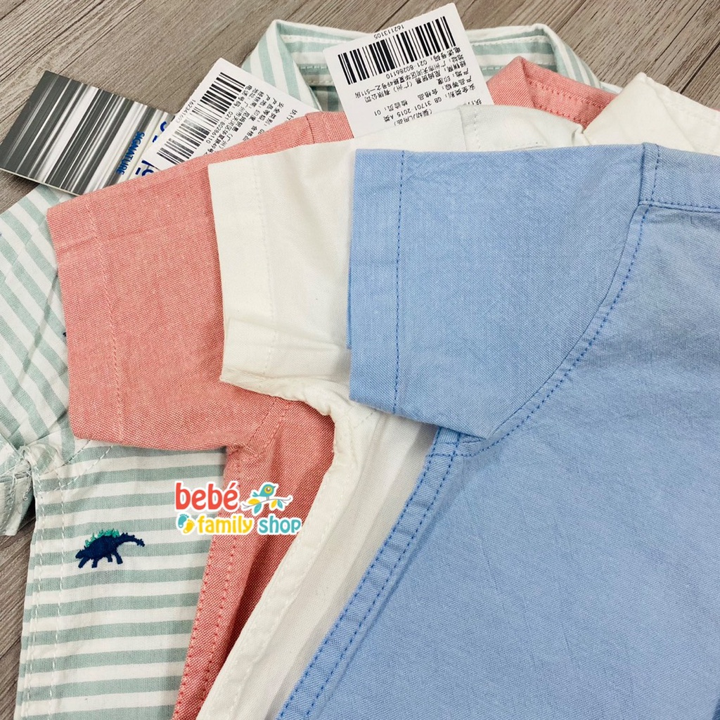 Áo sơ mi cộc tay bé trai sơ sinh đến 1 tuổi form slimfit / Áo sơ mi bé trai trơn trắng, xanh, hồng Junior xuất dư - ATJ