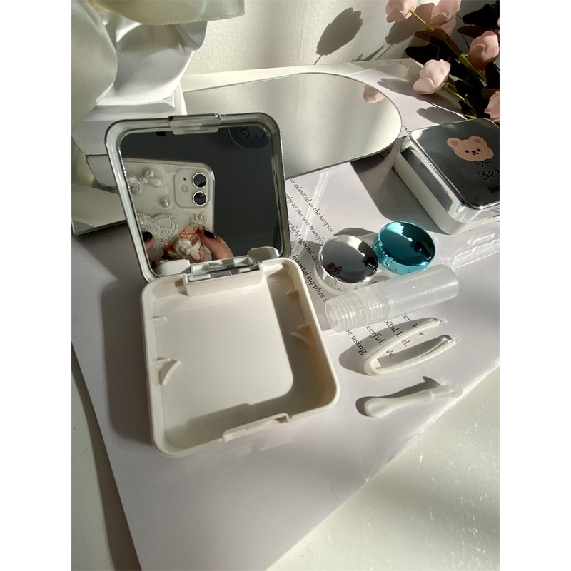 Khay Gương Tráng Gương Gấu Bear - Case Đựng Lens