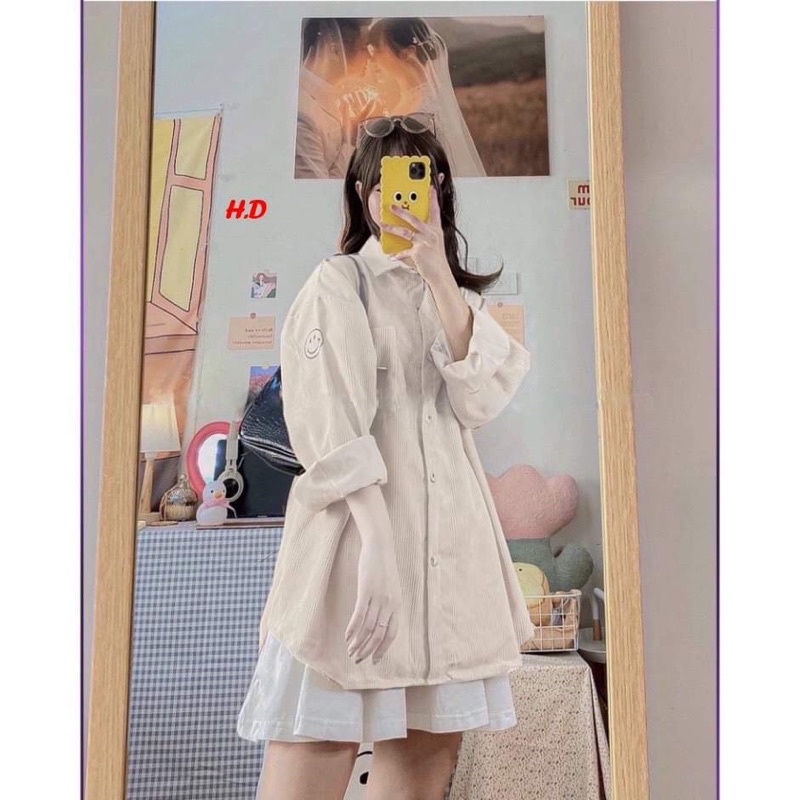 Áo sơ mi nhung tay túi mặt cười HD12