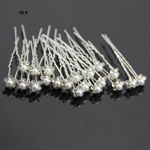♔Set 20 Trâm Cài Tóc Chữ U Hình Hoa Đính Ngọc Trai Nhân Tạo Thời Trang