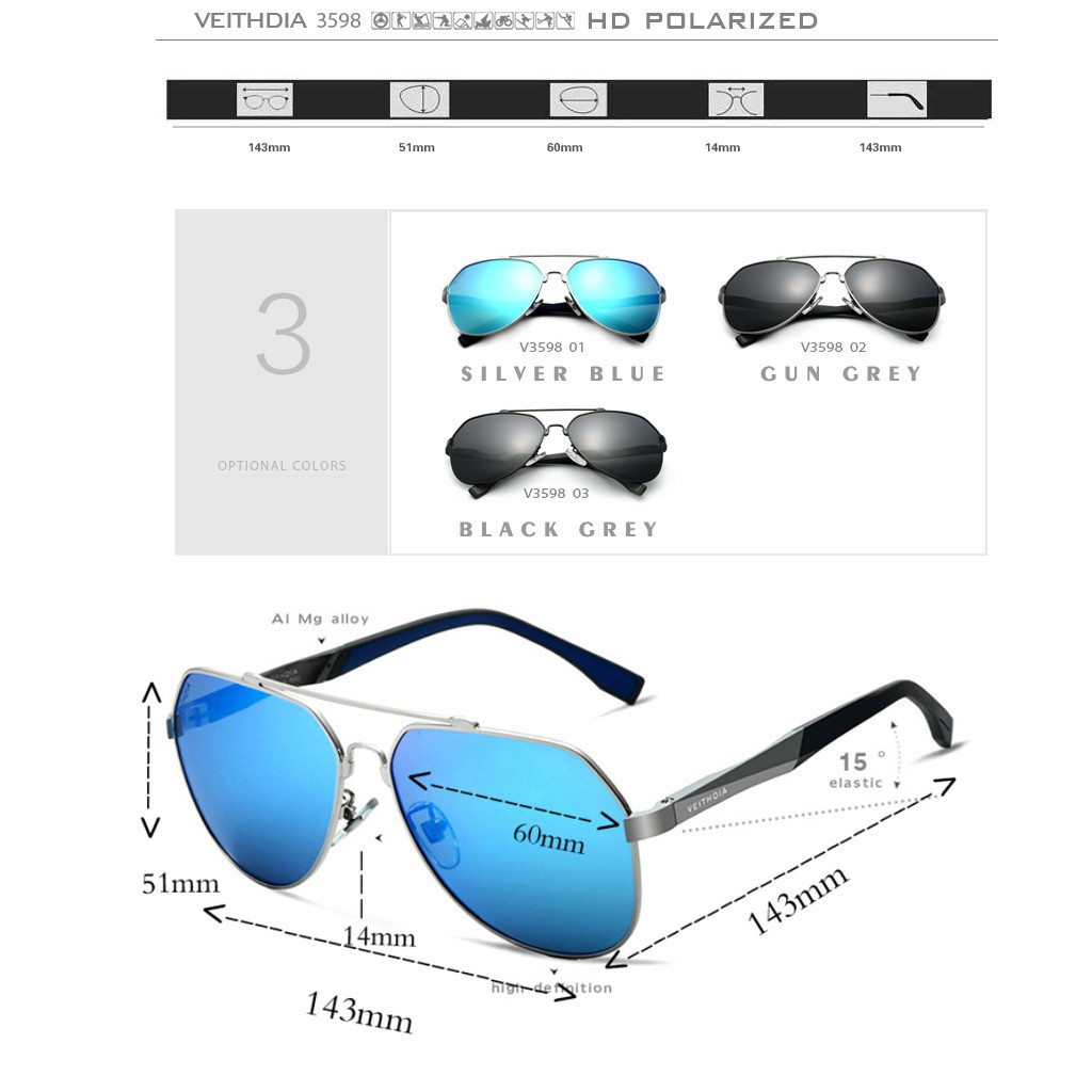 VEITHDIA Aluminium Magnesium Sunglasses Polarized Eyewear Sun Glasses Men 2019 Design Goggle Eyewear Accessories shades