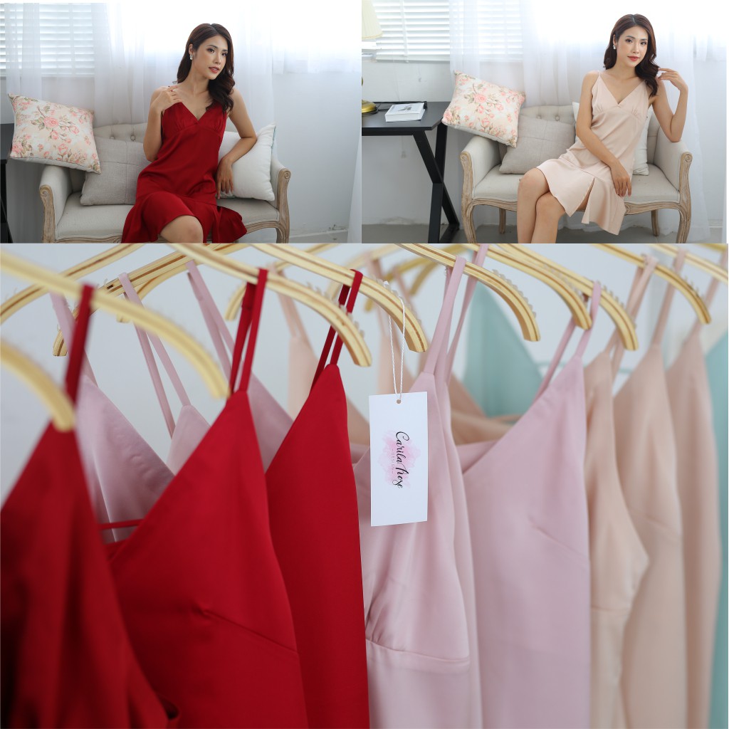 Váy ngủ lụa satin - [CARILA]-VN02- Váy ngủ được thiết kế kiểu chân xèo đuôi cá có xẻ tôn dáng, siêu mềm mịn thoáng mát | BigBuy360 - bigbuy360.vn