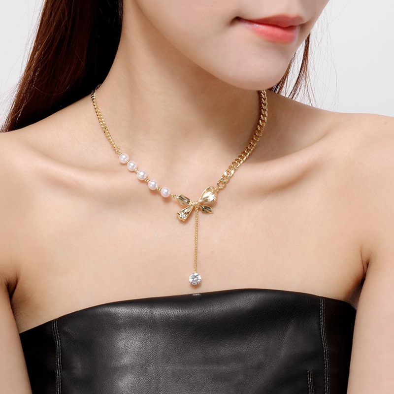 Vòng cổ Sợi Xích Phối Ngọc Trai Sang Trọng Thời Trang Cho Nữ