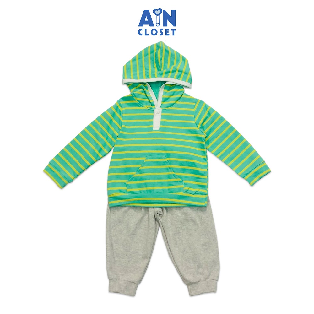 Bộ quần áo dài có nón unisex họa tiết Kẻ xanh vàng quần xám thun da cá - AICDBGMBTLIA - AIN Closet