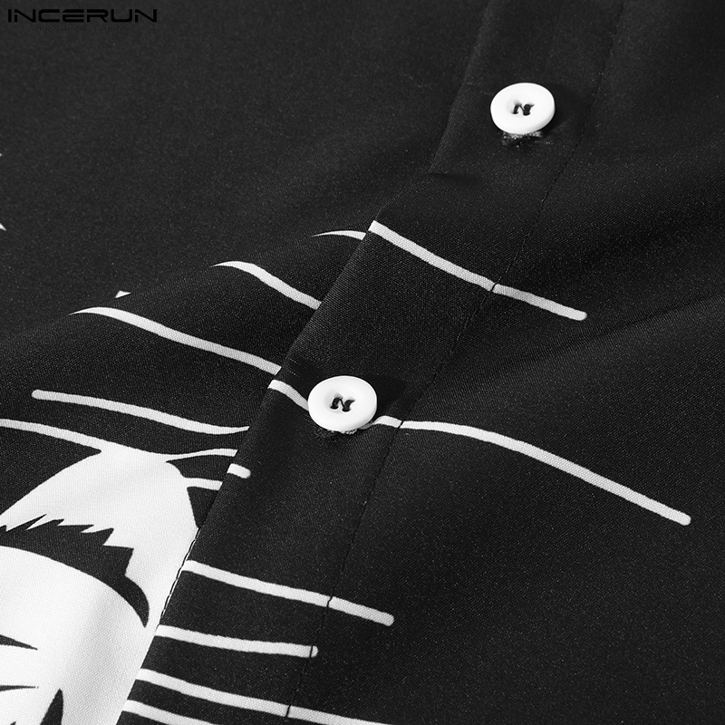 INCERUN Áo Sơ Mi Tay Ngắn Cổ Bẻ In Họa Tiết Độc Đáo Thời Trang Trẻ Trung Cho Nam