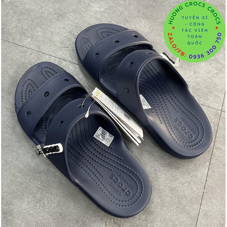 DÉP LÊ 2 QUAI NGANG CROCS BAND CLASSIC MÀU NAVY CHO CẢ NAM VÀ NỮ HÀNG CHUẨN XỊN FULL BOX