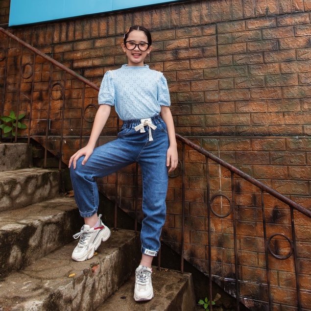 Áo thun JOOKYLI bé gái cộc tay cổ 3P tay bồng 57G1020