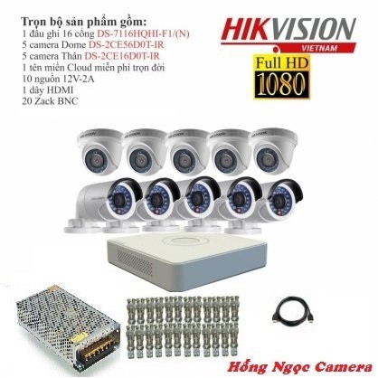 Trọn bộ 10 camera giám sát Hikvision TVI 2 Megapixel DS-2CE56D0T-IR-10 Full HD