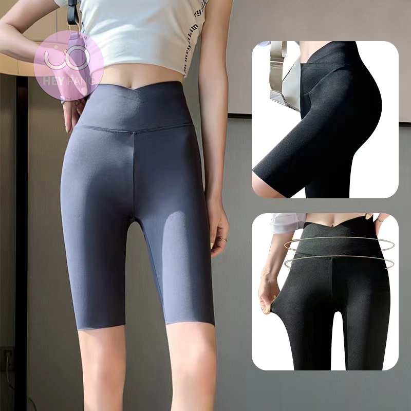 Quần legging đùi nữ cạp cao thể thao tập yoga nữ thun co dãn dễ vận động HEYPANG VN044