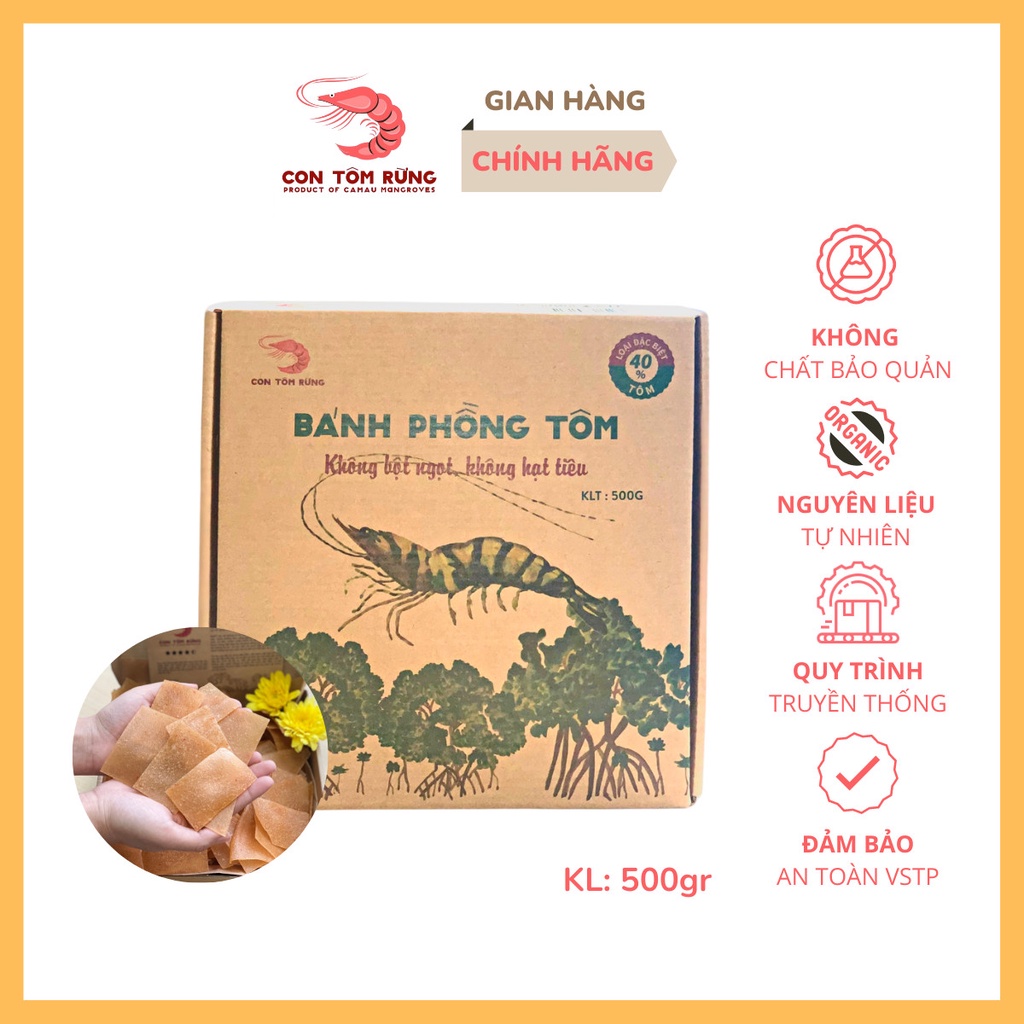 Bánh Phồng Tôm Cà Mau [Đặc biệt 40% Tôm]- Đặc sản cao cấp (Hộp 500gr) - Con Tôm Rừng