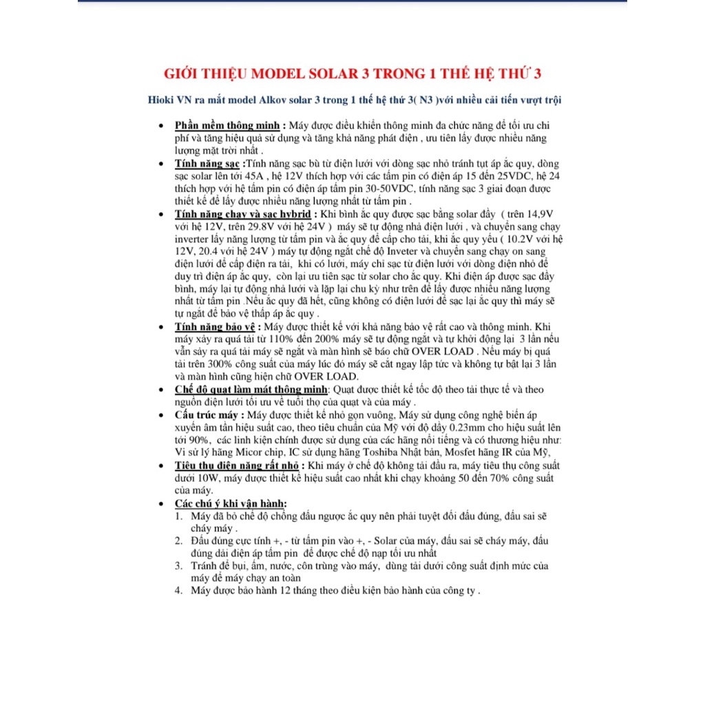 INVERTER SOLAR HIOKI 12V/1000W LƯU TRỮ CÓ NỐI LƯỚI