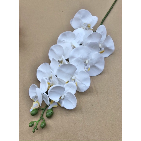 Hoa lan Hồ điệp cao su 9 bông (Thân Đốm) Cánh ướt loại 1. Cành dài 90cm, chậu hoa để bàn, phòng khách trang trí nhà cửa