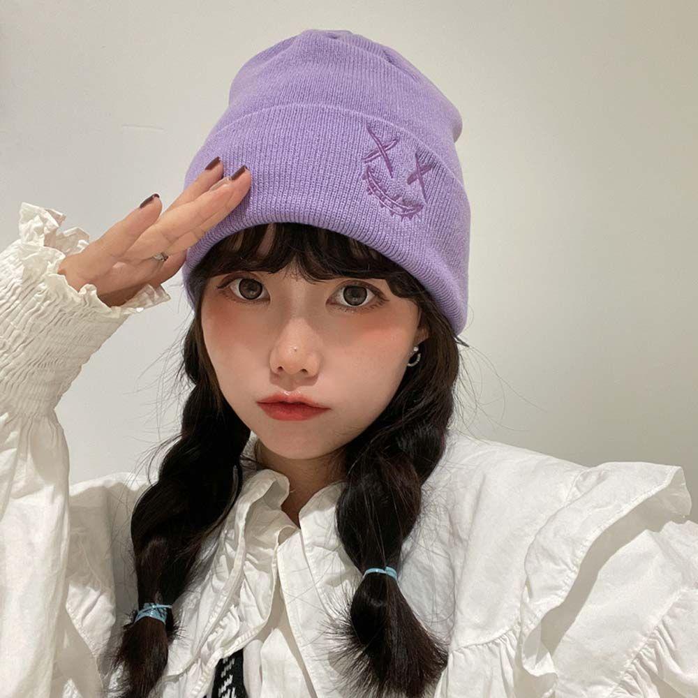 Mũ Dệt Kim Màu Trơn In Hình Mặt Cười Vui Nhộn Phong Cách Hip Hop Hàn Quốc Thời Trang Mùa Thu Cho Nam Và Nữ