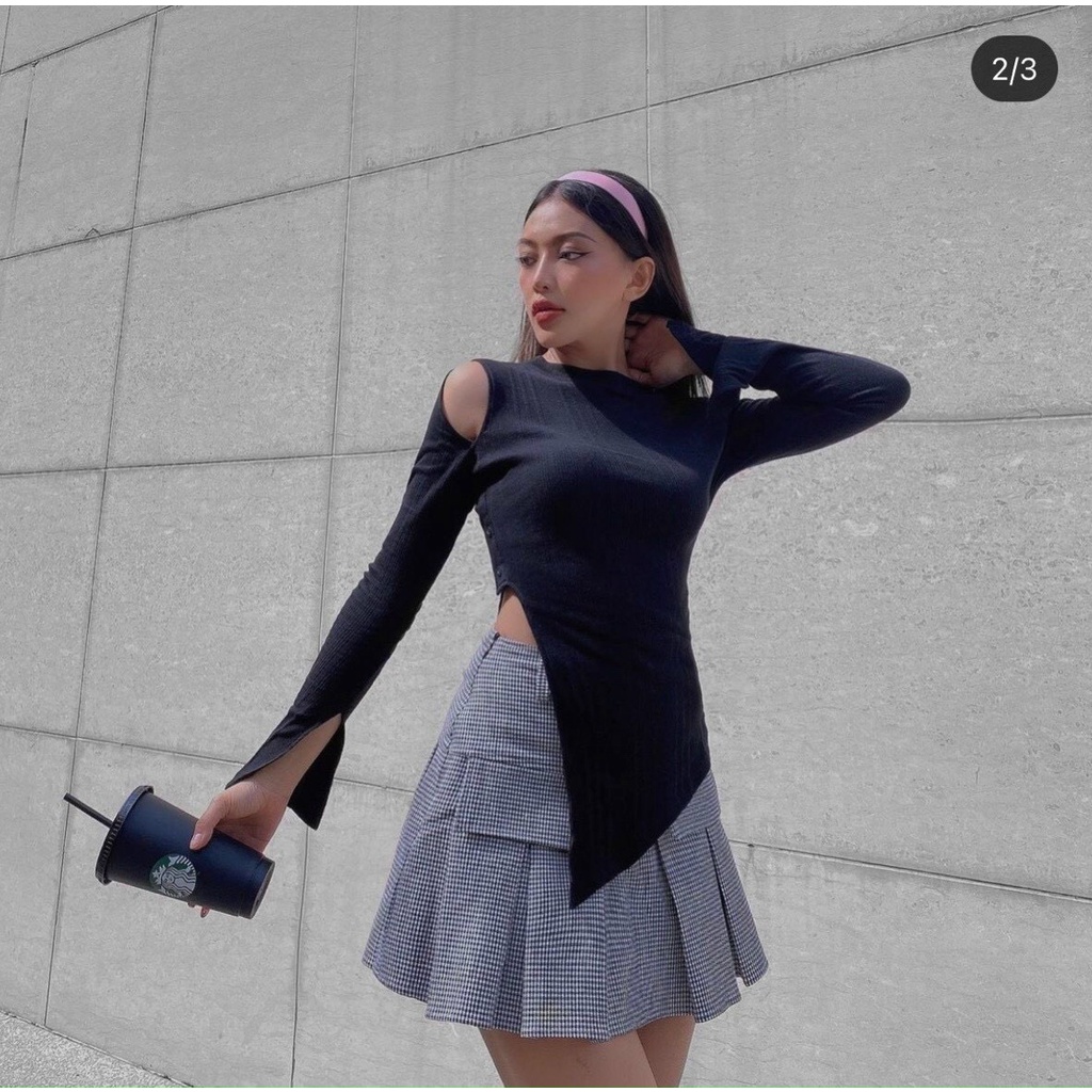 Áo Khoét Tay Xẻ Tà Xéo Ôm Body Khoe Eo Thon TH211