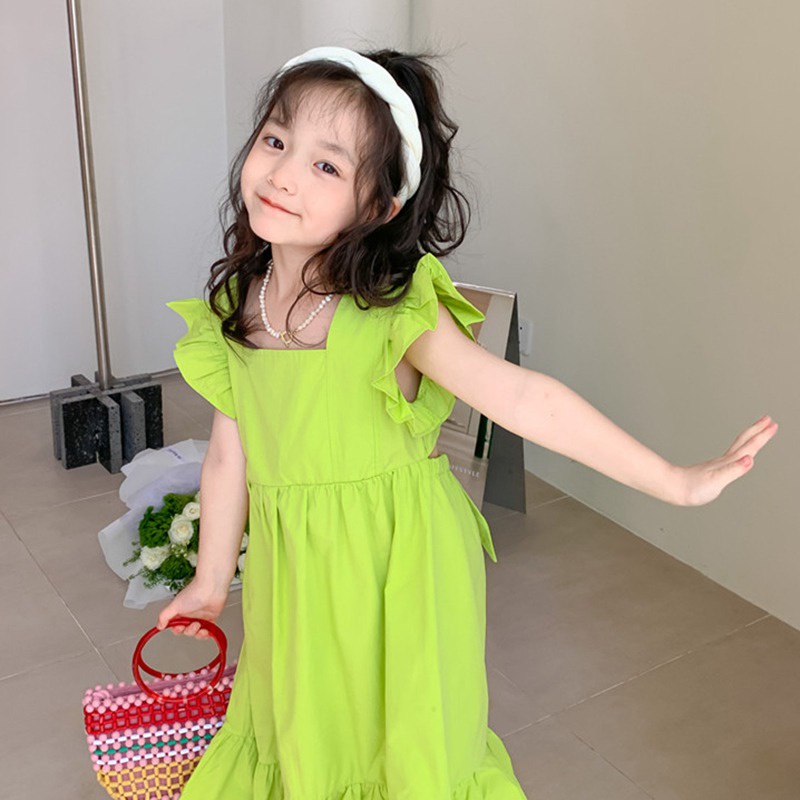 Đầm Công Chúa Cổ Vuông Hở Lưng Màu Trơn Thời Trang Mùa Hè Cho Bé Gái Se7en