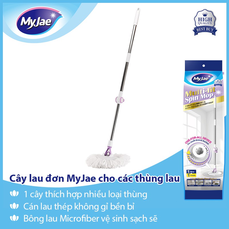 [Mã LIFEMALLCP3 giảm 80k đơn 250k] Cây lau nhà đơn MyJae sợi Microfiber xoay 360 độ phù hợp nhiều loại thùng lau