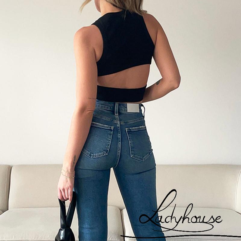 Áo Croptop Sát Nách Màu Trơn Khoét Lưng Ôm Dáng Cho Nữ