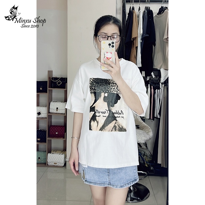 Áo thun nữ, áo phông cotton chất dày đẹp dáng thụng mặc giấu quần hình báo cá tính chất lừ QCL1 Minxu shop mã AO96