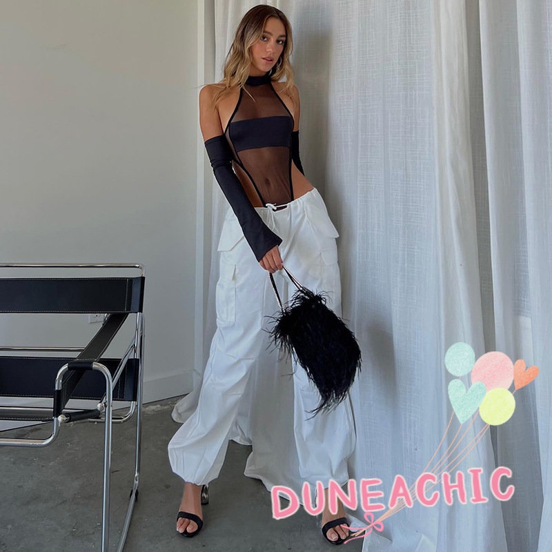 DUNEA Bộ Áo Liền Quần Cổ Tròn Gợi Cảm Kèm Găng Tay L0915