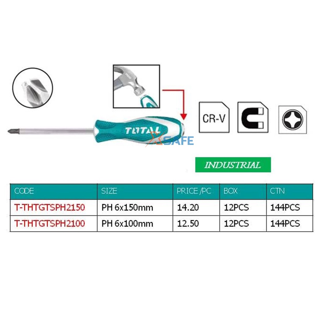 Tua vít bake đóng xuyên TOTAL tay cầm có bao bọc chất liệu chống trơn trượt Tuốc nơ vít bake thép công nghệ S2 cứng cáp