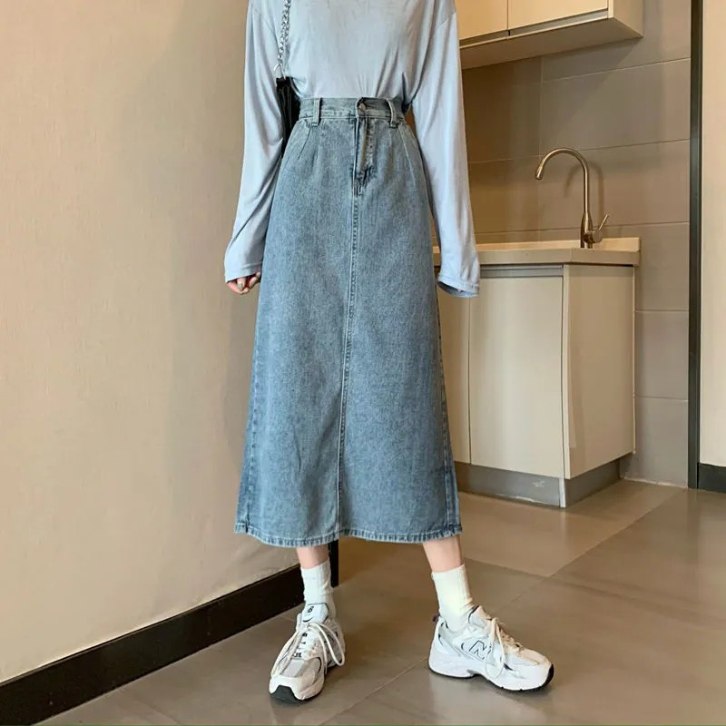 Chân Váy Denim Lưng Cao Dáng Chữ A Phong Cách Retro | BigBuy360 - bigbuy360.vn