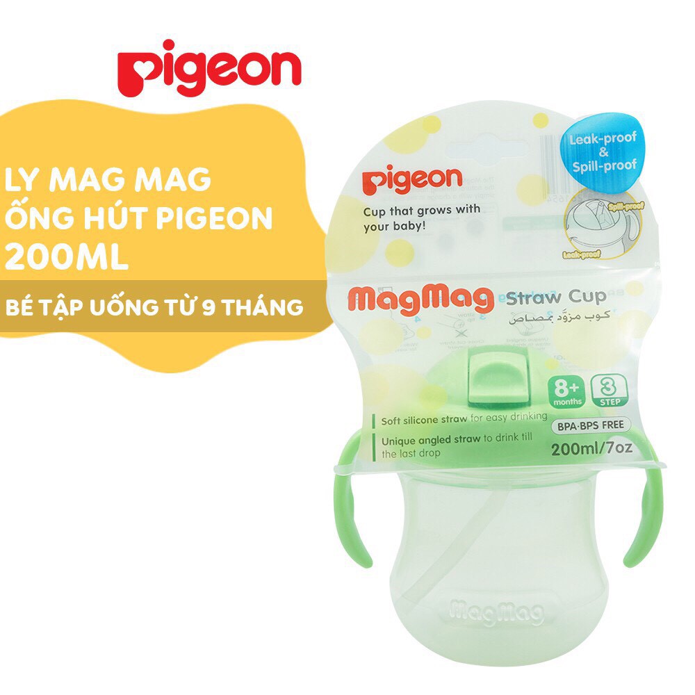 Bình Uống Nước Tay Cầm Có Ống Hút PIGEON 200ml