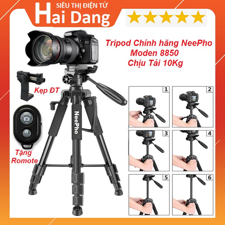 Chân Máy Camera, Máy  Ảnh Điện Thoại Chuyên Nghiệp, Tripods NeePho -8850 - Tặng Romote Chịu Tải 10KG