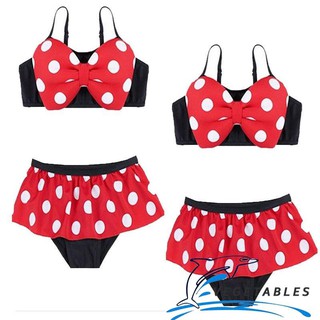 Bộ bikini phối nơ và bèo họa tiết chấm bi đáng yêu cho bé gái