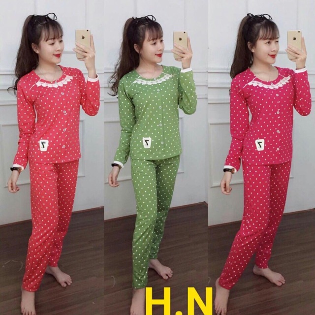 Đồ Bộ Mặc Nhà Chấm Bi Phối Ren Hót