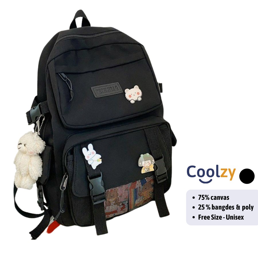 Balo đi học UlZZANG KEKEMIBAG In hình Mèo xám Backpack Nhiều Ngăn Tiện Dụng  | CoolZy