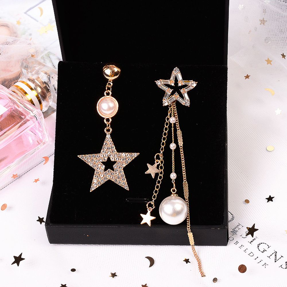 Khuyên tai ngôi sao đính hạt giả ngọc trai