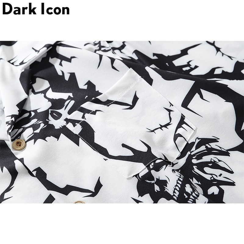 Dark Icon Skeleton Polo Shirt Men Green White Hawaiian Shirts Man Short Sleeved Men's Shirt