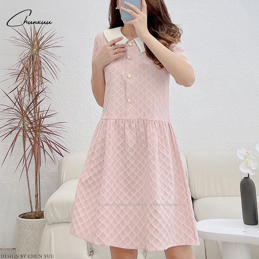 Váy suông nữ thiết kế dáng babydoll họa tiết gân nổi màu sắc trẻ trung, chất vải mềm mát- V05 họa tiết