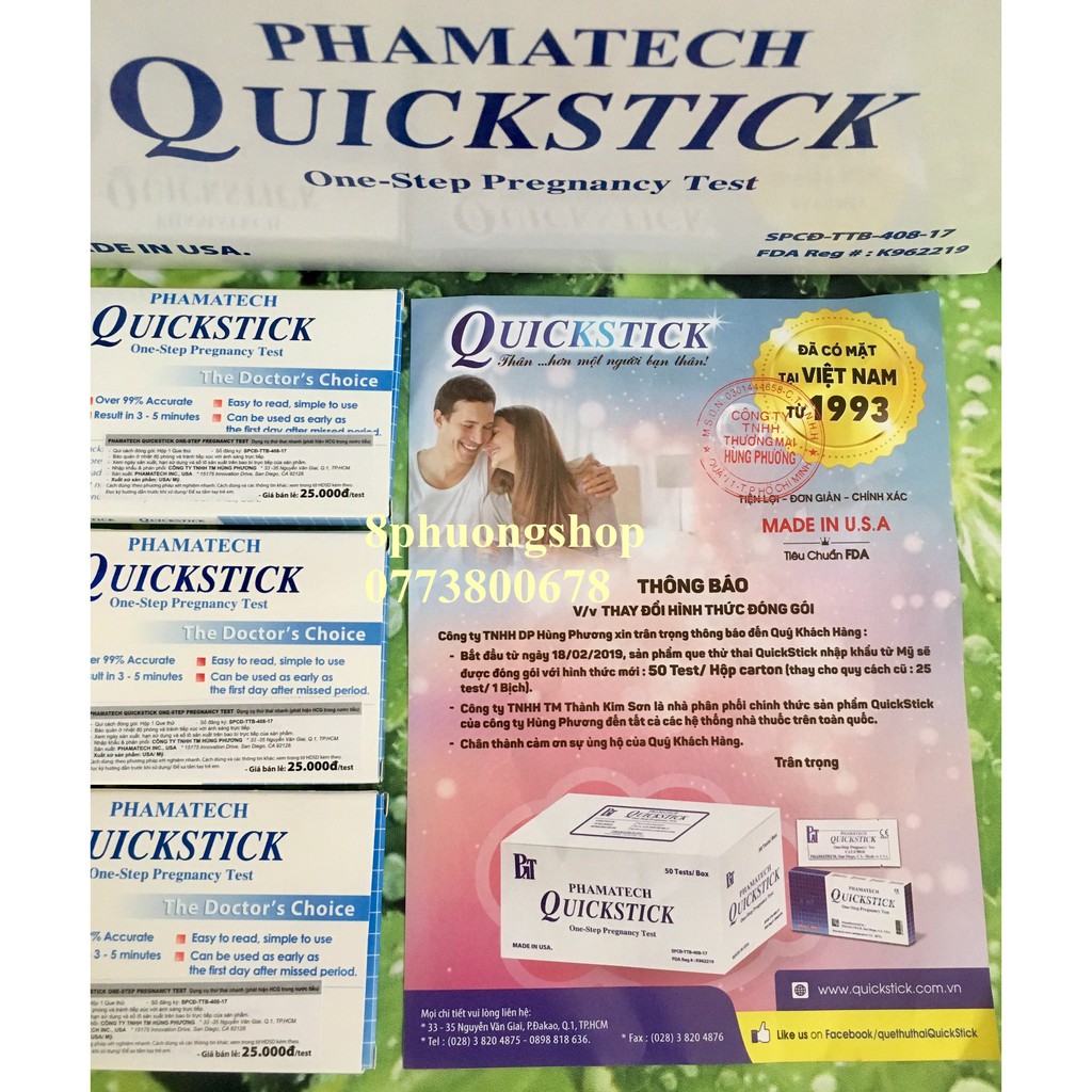 Que thử thai Quickstick hàng chính hãng Công Ty PHAMATECH sản xuất tại Hoa Kỳ