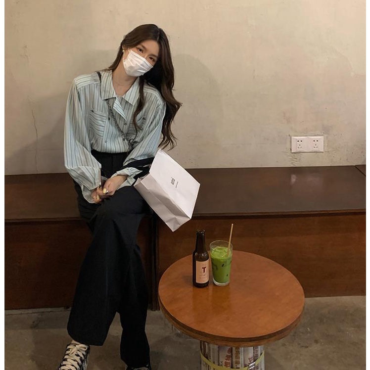 (MớI) Áo Sơmi DàI Tay Kẻ SọC Đơn GiảN Cho Nữ