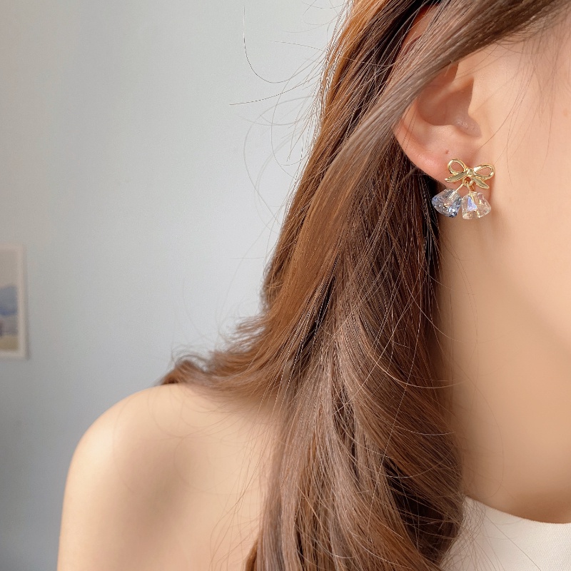 Bông Tai Đính Đá Pha Lê Xanh Dương Phong Cách Hàn Quốc Thời Trang Cho Nữ
