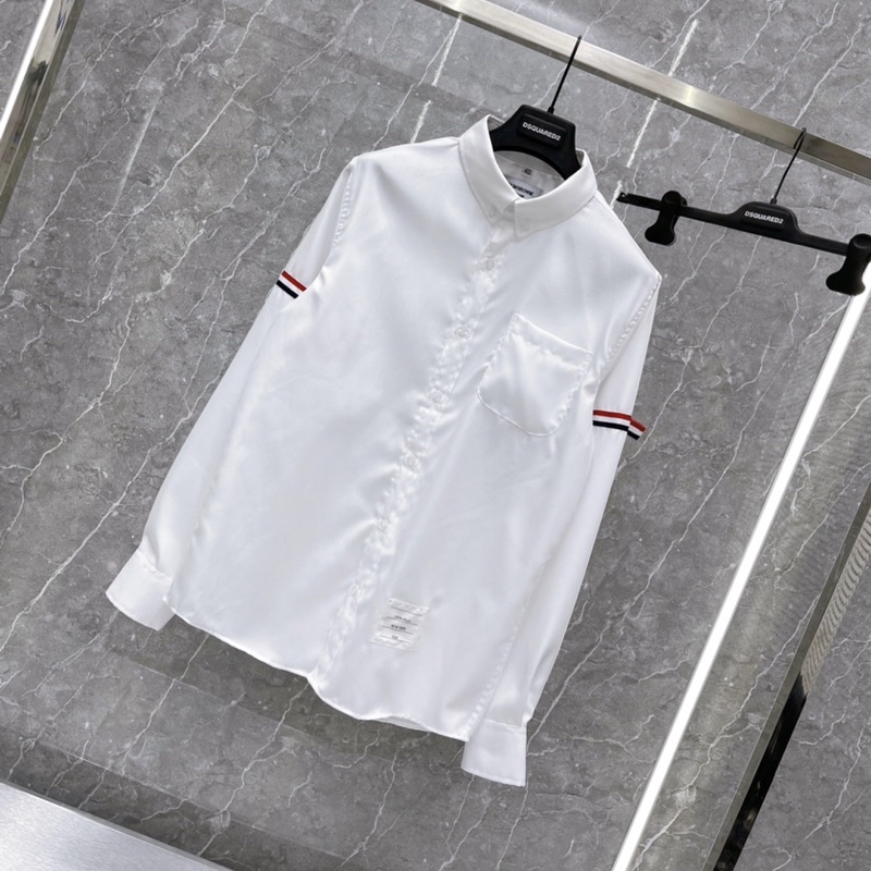 Áo Sơ Mi Thom Nam Gai Oxford Thêu Vạch Sọc Hai Tay Cổ Cúc