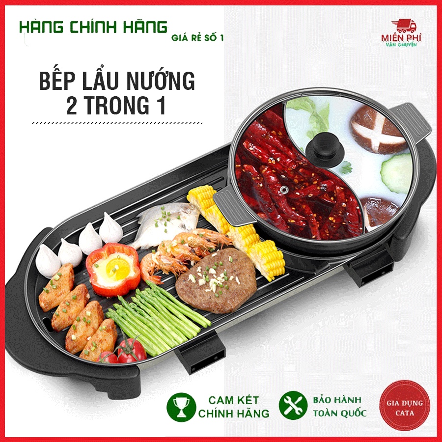 Bếp lẩu nướng điện 2 ngăn nướng và lẩu, bếp nướng điện đa năng 2 trong 1 [ Bảo hành 12 tháng]