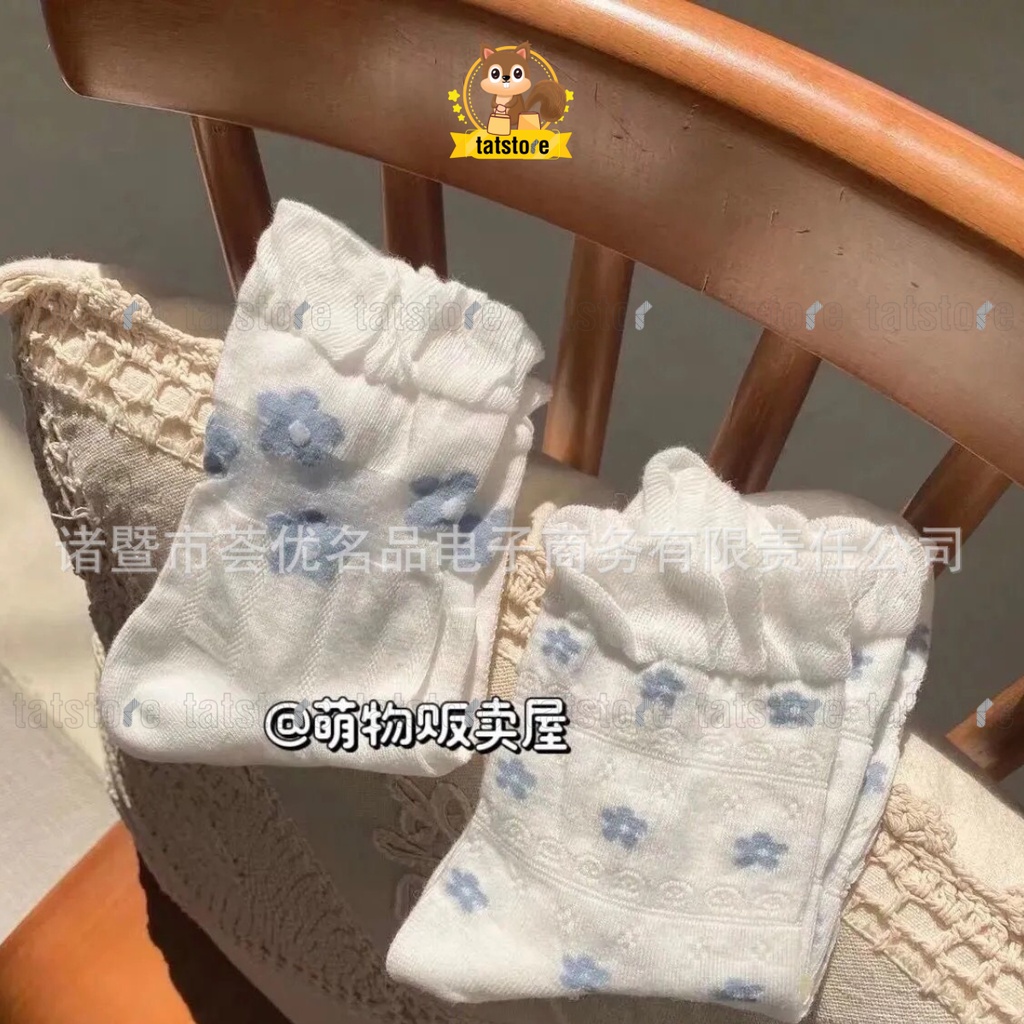 Tất cổ cao nữ cổ nhún bèo màu trắng xanh dương Hàn Quốc cute phong cách TẤT STORE 7CCF5