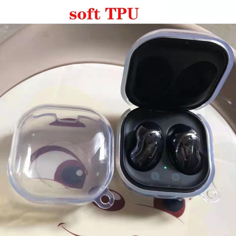 Vỏ bảo vệ hộp sạc tai nghe samsung galaxy buds live / buds pro bằng silicon trong suốt gắn móc khóa kiểu Hàn Quốc