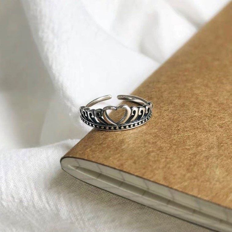 Nhẫn Bạc Thái Retro Hình Tim Vương Miện Cá Tính N1744 - Bảo Ngọc Jewelry