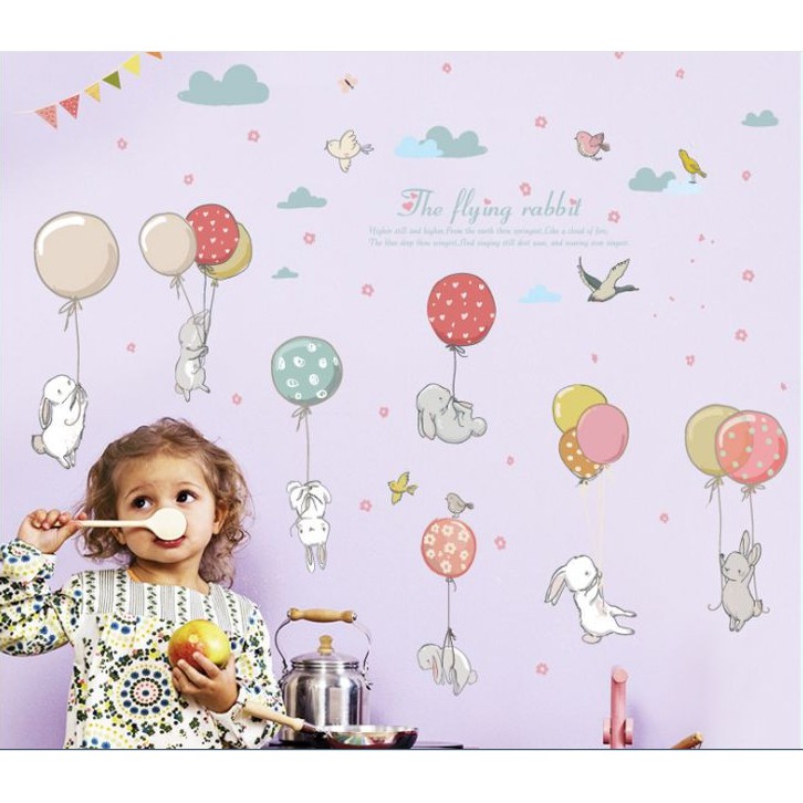 Decal trang trí tường Bong Bóng Thỏ Trắng xinh xắn cho Bé
