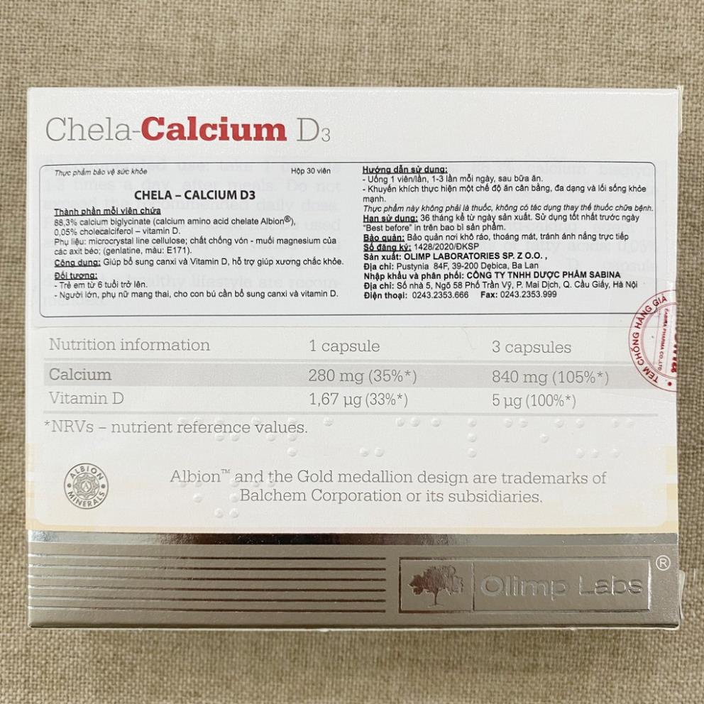 Chela-Calcium D3 – Canxi cho bà bầu và trẻ em – Hỗ trợ bổ sung Canxi và Vitamin D3, giúp xương chắc khỏe - Hộp 30 viên