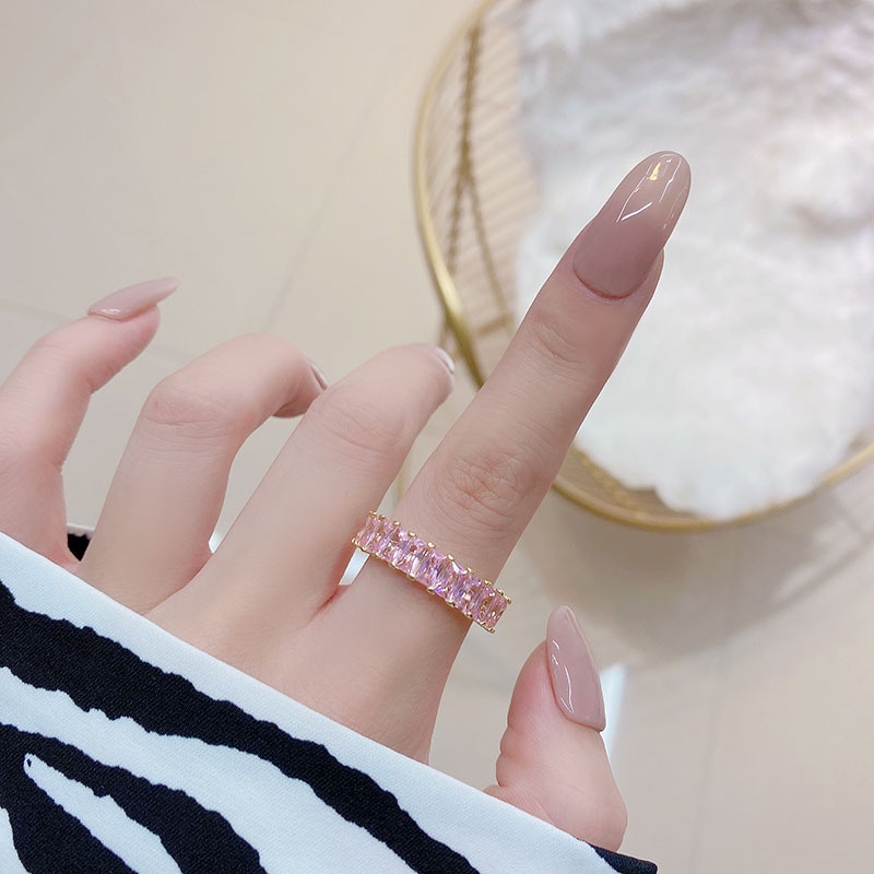 Nhẫn mạ vàng hồng đính đá kim cương nhân tạo có thể điều chỉnh dành cho bạn nữ