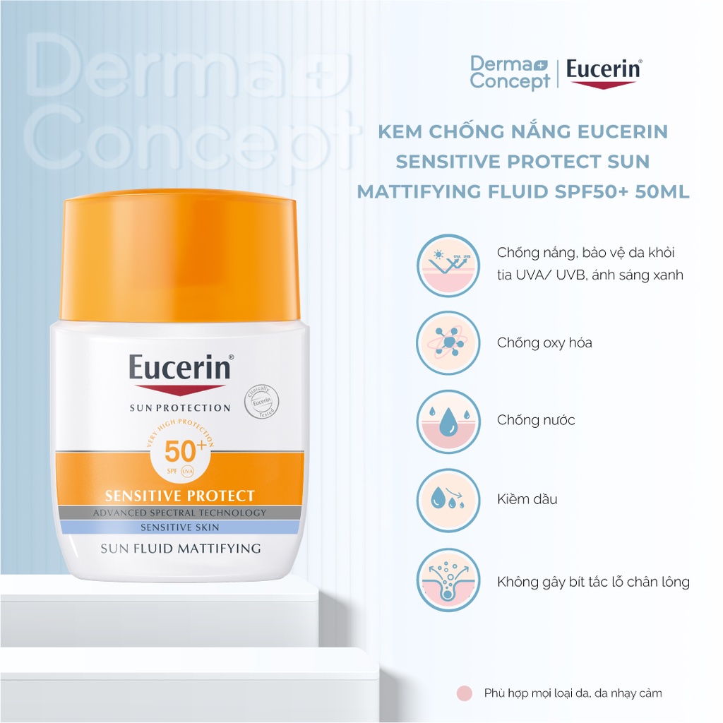 Kem chống nắng cho da nhạy cảm Eucerin Sensitive Protect Sun Mattifying Fluid SPF50+ - 50ml